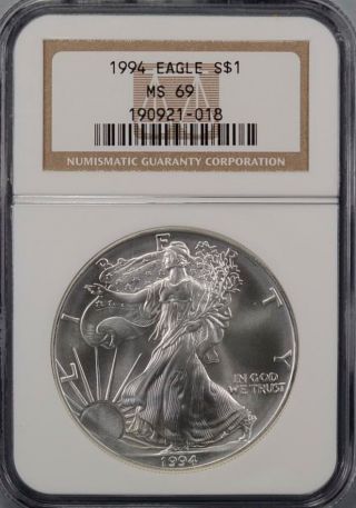 1994 Silver American Eagle Ngc Ms69 Gem Quality photo