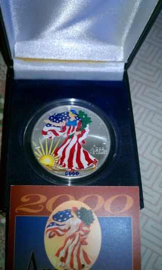 2000 Uncirculated American Eagle Silver Dollar In Full Color And photo