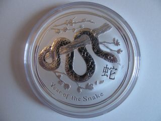 10 Oz Silver Australian Perth 2013 Lunar Year Of The Snake Coin Huge photo