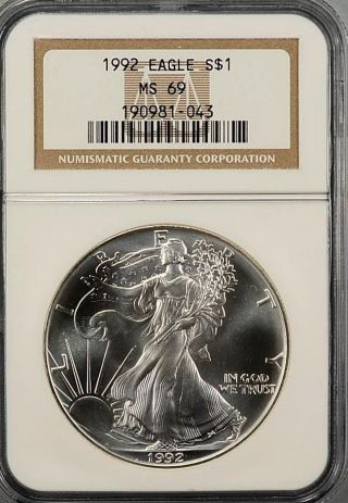1992 Silver American Eagle Ngc Ms69 Gem Quality photo