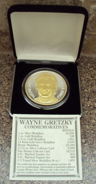 Environment Wayne Gretzky Commemorative 1 Troy Oz.  999 Silver 24k Gold Coin photo