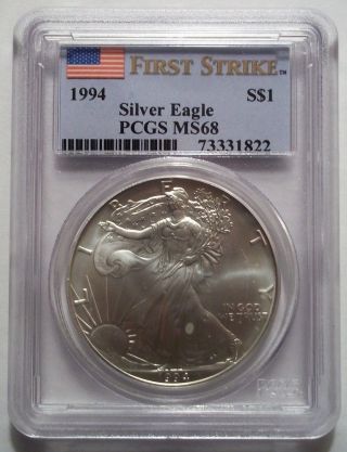1994 Silver American Eagle Dollar Pcgs Ms68 First Strike Rare photo