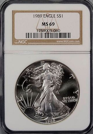 1989 Silver American Eagle Ngc Ms69 Gem Quality Prooflike 1759003 photo