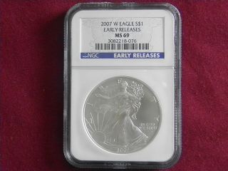 2007 Early Release Ngc Certified Ms 69 1 Oz.  Silver American Eagle photo