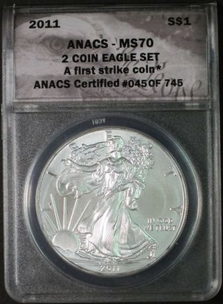 2011 American Silver Eagle Anacs Ms70 - First Strike.  999 Bullion Perfect Coin photo