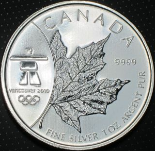 2008 Canada Maple Leaf 2010 Vancouver 2010 1oz.  9999 Fine Pure Silver Argent Pur photo