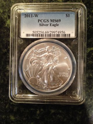 2011 - W American Silver Eagle Burnished Pcgs Ms69 Uncirculated 1 Oz Silver photo