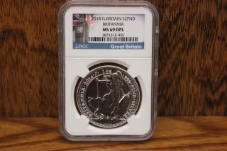 2014 Great Britain Britannia Silver 2 Pounds Ngc Ms 69 Dpl 1 Oz photo