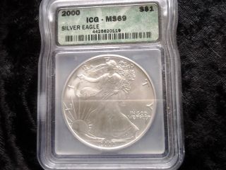 2000 Silver American Eagle One Ounce Coin Slabbed And Graded By Icg Ms 69 photo
