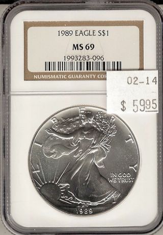 1989 American Silver Eagle S$1 Ms 69 Ngc Certified photo