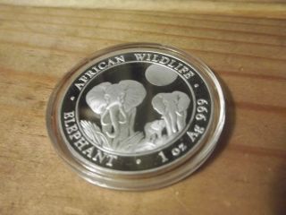 2014 Somali African Wildlife Elephant 100 Shillings 1oz Silver W/ Airtite photo