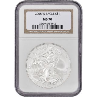 2008 - W American Silver Eagle Uncirculated Burnished Coin Ngc Ms70 (beauty) photo