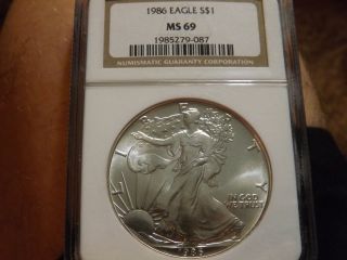 1986 American Eagle Silver Dollar 1oz Ngc Certified Ms 69 photo