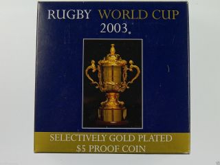 Australian 2003 Rugby World Cup Selectively Gold Plated $5 Proof Coin photo