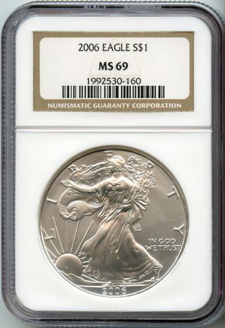 2006 $1 Silver American Eagle Ms 69 Ngc Certified Blast White photo