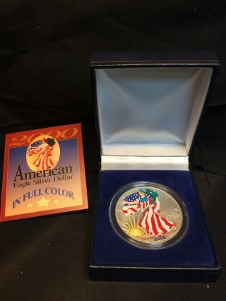 2000 American Eagle Walking Liberty 1 Oz Fine Silver Dollar Coin In Color photo