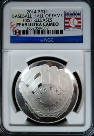 2014 P $1 Baseball Hall Of Fame Proof Silver Dollar Coin Ngc Pf69 First Releases photo