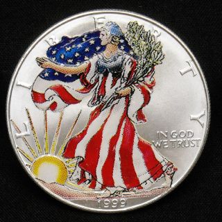 1999 American Silver Eagle Beautifully Painted As Pictured Shipped H206 photo