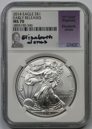 2014 Silver Eagle $1 Ms 70 Ngc Early Releases Elizabeth Jones Hand Signed photo
