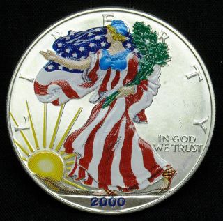 2000 American Silver Eagle Beautifully Painted As Pictured Shipped H207 photo