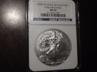 2008 W Silver Eagle Reverse 2007ngc Ms69 First Strike photo