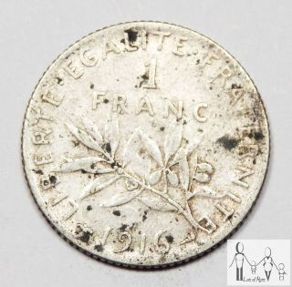 1916 France Very Good Vg 1 Franc 83.  5% Silver.  1342 Asw A19 photo