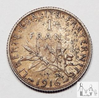 1916 France Very Fine Vf 1 Franc 83.  5% Silver.  1342 Asw A33 photo