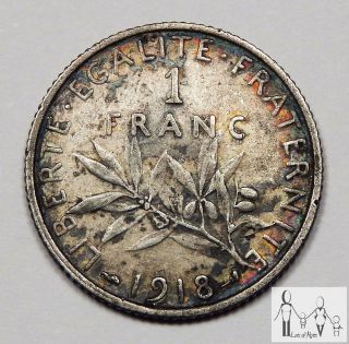 1918 France Very Fine Vf 1 Franc 83.  5% Silver.  1342 Asw A36 photo