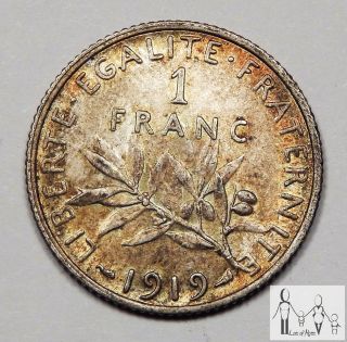 1919 France Very Fine Vf 1 Franc 83.  5% Silver.  1342 Asw A43 photo