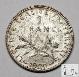 1920 France Very Fine Vf 1 Franc 83.  5% Silver.  1342 Asw A44 photo