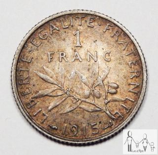 1915 France Extremely Fine Xf 1 Franc 83.  5% Silver.  1342 Asw A46 photo