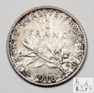 1918 France Extremely Fine Xf 1 Franc 83.  5% Silver.  1342 Asw A48 photo