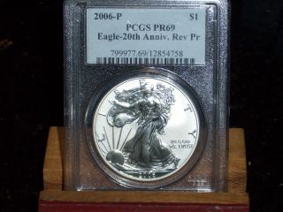 2006 - P Silver Eagle - Pcgs Pr69 - 20th Anniversary Reverse Proof photo