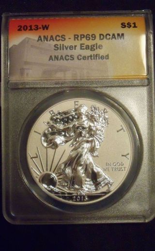 2013 - W Reverse Proof Silver Eagle Anacs Rp - 69 Dcam photo