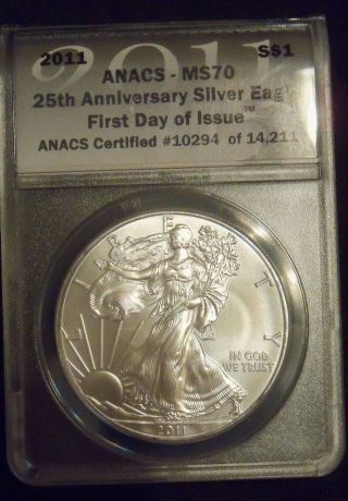 2011 Silver Eagle 25th Anniversary Ms - 70 First Day Of Issue photo