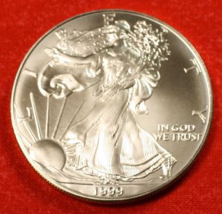 American Silver Eagle 1999 Dollar 1 Oz.  999% Bu Great Collector Coin Gift photo