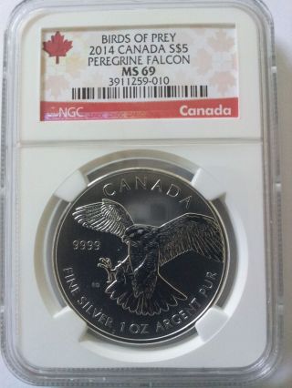 Certified 2014 Canadian Silver Peregrine Falcon 1 Oz Ms69 Ngc photo