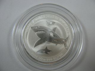 1/2 Oz 2014 Silver Australian Perth Great White Shark Coin In Airtite photo