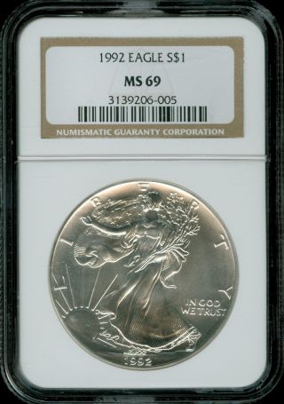 1992 Ms - 69 Ngc Silver Eagle photo