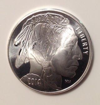 2014 Silver Buffalo Round.  999 Silver One Troy Ounce Silver American Indian Look photo