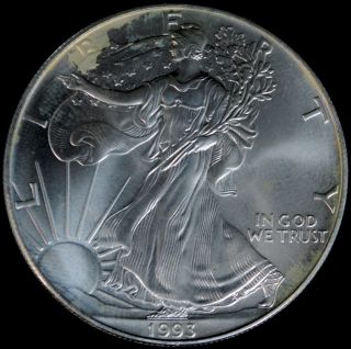1993 Silver American Eagle $1 One Dollar Coin - 1 Troy Oz.  Fine Silver photo