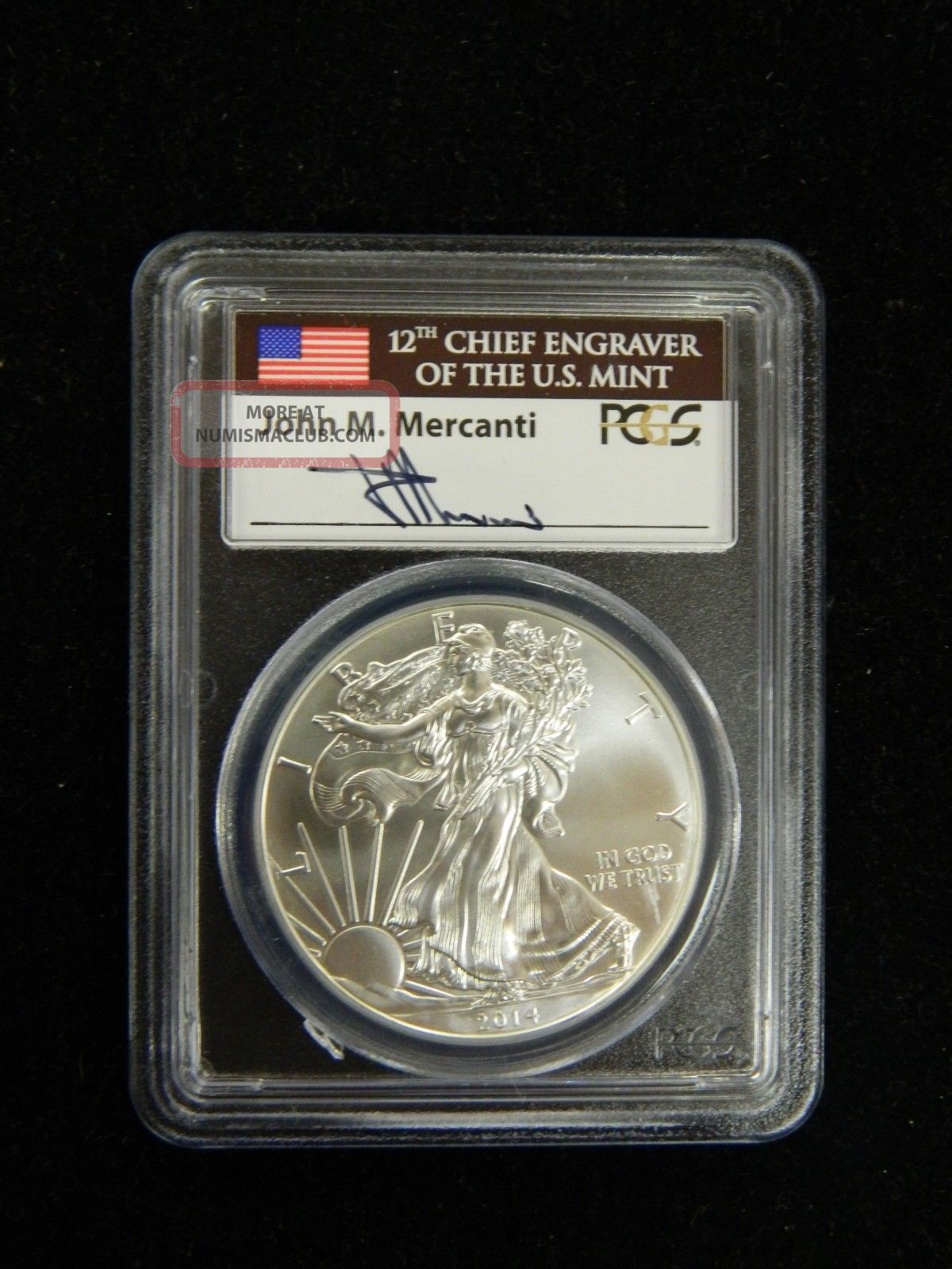 2014 American Silver Eagle Pcgs Ms70 1st Strike Mercanti Signed 716