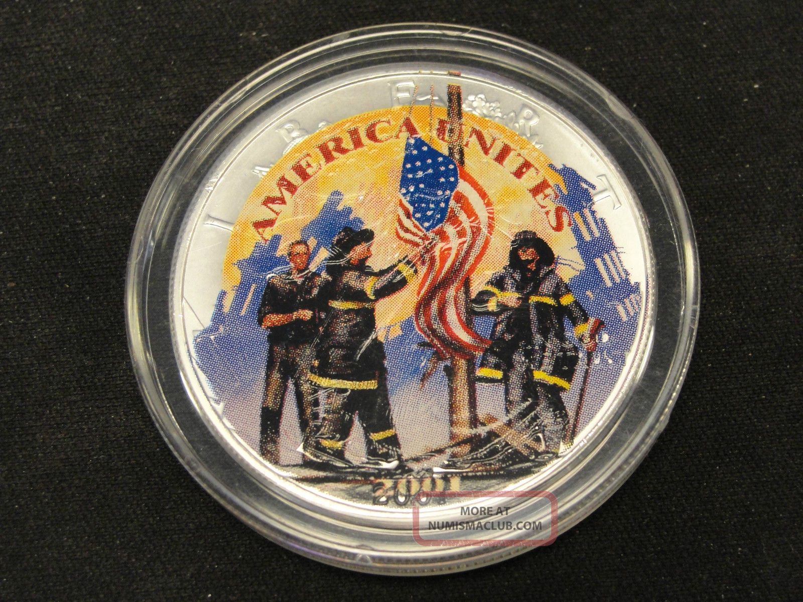 2001 Painted American Silver Eagle 1oz Remembering Our Heroes. 999 Fine