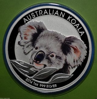 2014 Australia Koala Colorized 1 Oz.  999 Pure Silver Coin In Display Card photo