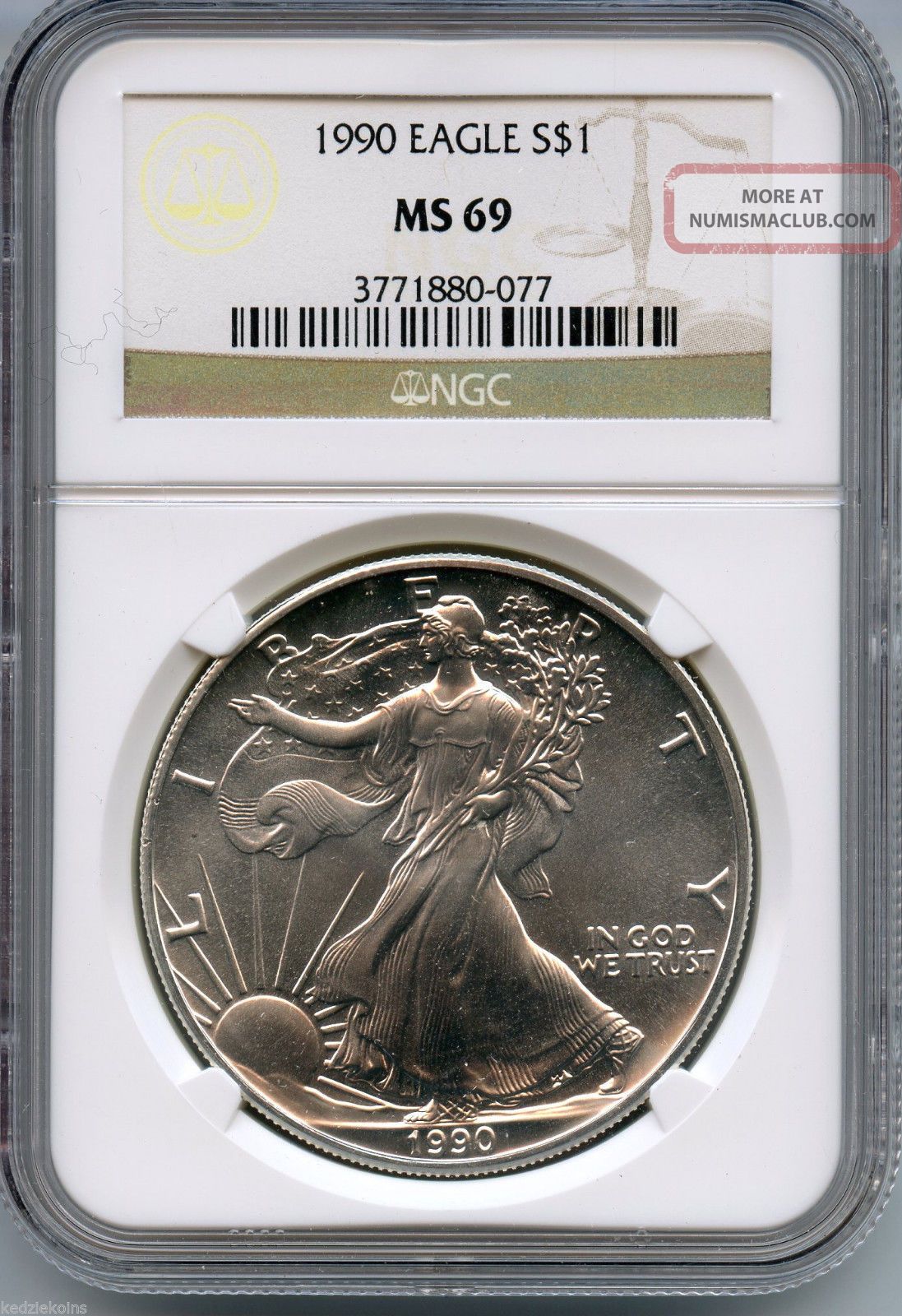 1990 Ngc Ms 69 American Eagle. 999 Silver Dollar 1 Oz Troy Coin Kn534