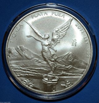 2011 Mexican Libertad 1 Oz.  999 Pure Silver Coin Brilliant Uncirculated photo