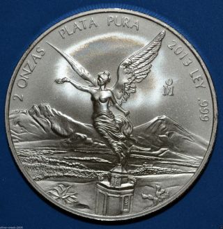2013 2 Oz Mexican Libertad Brilliant Uncirculated 0.  999 Pure Silver Coin photo