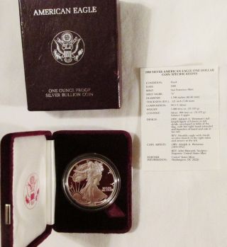 1988 - S American Silver Eagle 1 Oz.  Silver Proof Coin Wl - 7 photo