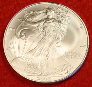 American Silver Eagle 2005 Dollar 1 Oz.  999% Bu Great Collector Coin Gift photo