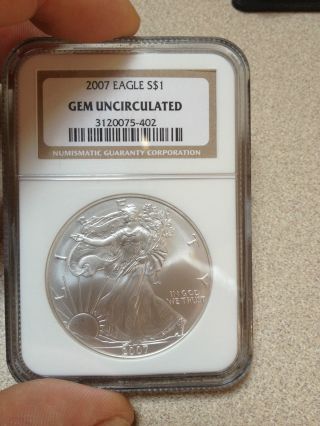 2007 Silver Eagle 1 Oz.  999 Ngc Gem Uncirculated Graded Slabbed Collector Fine photo